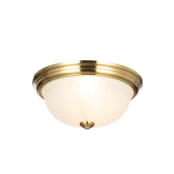 Lucande 2-Light Flush Ceiling Light 12 in, Gold Brass & Opal Glass Dome, E26 Classic Round Flush Ceiling Light with Antique Brass & Gold Trim for Hallway, Bedroom & Living Room, Hardwired, Bulbs Not