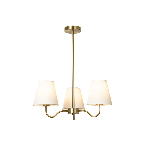 Lucande 21" Gold Dining Room Chandelier, 3-Light Hanging Dining Light Fixture Kitchen Chandelier Fabric Shades, Modern Transitional Chandelier for Kitchen Island Bedroom Office, E26, Bulb Not