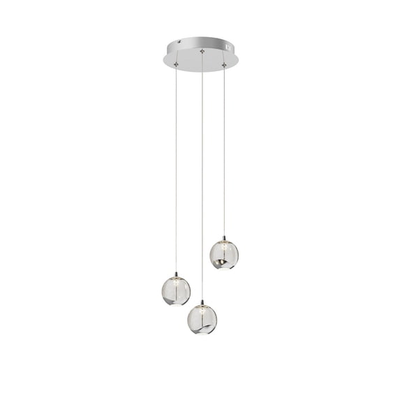 Lucande 3-Light Chrome Globe Chandelier, Modern Bubble Glass Cluster Pendant Lights for Kitchen Island & Dining Room Light Fixture & Foyer Chandelier, Warm White 3000K, LED 1175 lm, Ø 3.54 in