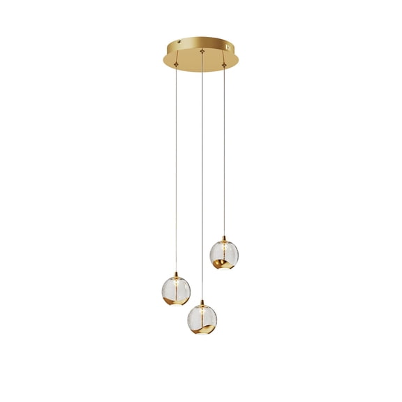 Lucande 3-Light Gold Glass Globe Chandelier, Modern Bubble Glass Cluster Pendant Lights for Kitchen Island & Dining Room Light Fixture & Foyer Chandelier, Warm White 3000K, LED 1175 lm, Ø 3.54 in