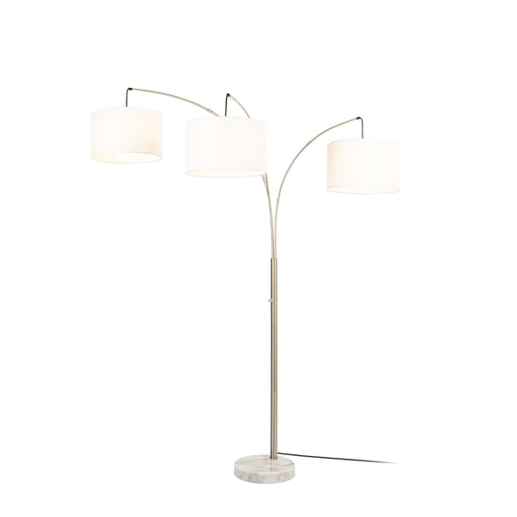 Lucande 72 in 3-Light Arc Floor Lamp, White Shade, Marble Base, E26 Dimmable Arc Floor Lamp With Three White Textile Shades and Marble Base, for Living Room, Bedroom, Reading Nook, 3x E26