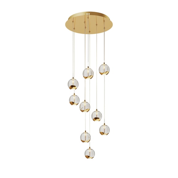 Lucande 9-Light Modern Gold Glass Globe Chandelier, Hanging Cluster Pendant Light Kitchen Island & Foyer Chandelier, Warm White 3000K, 2610 Lm, LED Modern Chandelier, Ø 3.54 in