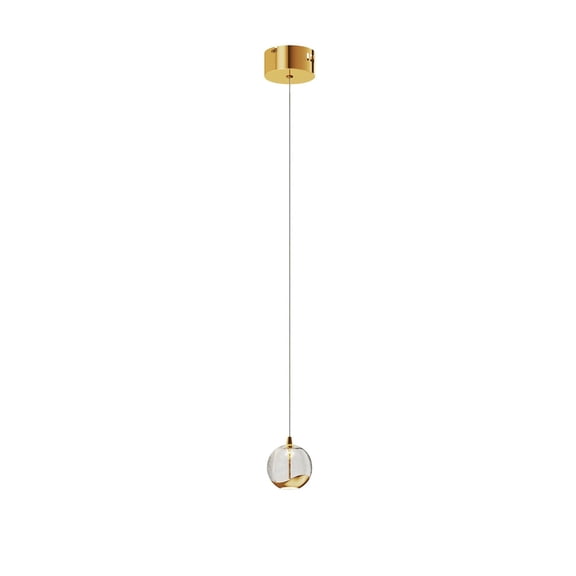 Lucande Modern Gold Single Pendant Light with Bubble Glass, Small Globe Pendant Light 70.86" Drop, Kitchen Pendant Lighting Over Island, Bar, Entryway, Warm White 3000K, 519 lm, Ø 4.73"