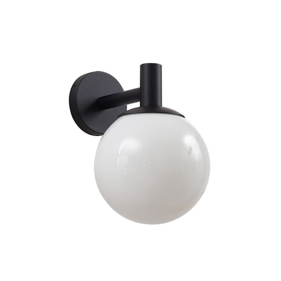 Lucande Porch Light Outdoor Globe Wall Light, Modern Exterior Sconce with Opal Glass Shade, Black Wall Light Fixture for Exterior Patio Balcony, Hardwired, E26 Bulb Not Included, 7.9 in x 11.3 in