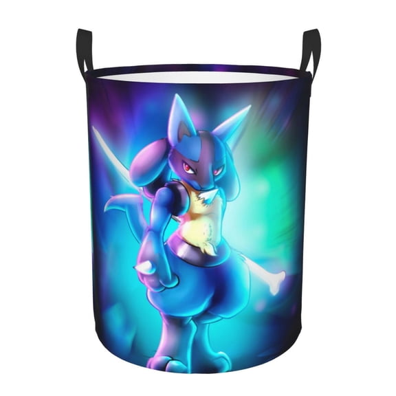 Lucario Laundry Basket Foldable Circular Dirty Clothes Toys Storage Organizer Bin Basket with Handles, Round Hamper For Bedroom Livingroom Bathroom