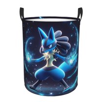 Lucario Laundry Basket Foldable Circular Dirty Clothes Toys Storage Organizer Bin Basket with Handles, Round Hamper For Bedroom Livingroom Bathroom