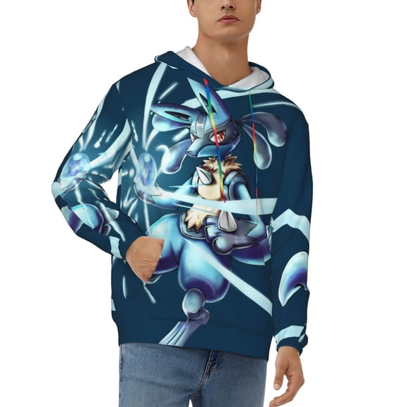 Lucario Men's Hoodie Novelty Pattern Long Sleeve Unisex Pullover Hoodies Casual Hooded Sweatshirt with Pocket