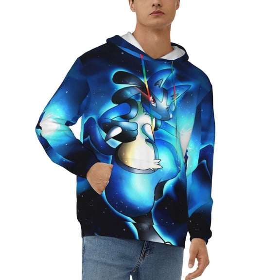 Lucario Men's Hoodie Novelty Pattern Long Sleeve Unisex Pullover Hoodies Casual Hooded Sweatshirt with Pocket