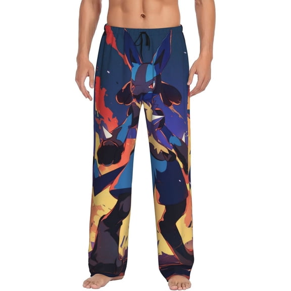 Lucario Mens Pajama Pants Ultra Soft Comfy Lounge Sleep Pants Print Loose Casual Bottoms Loungewear