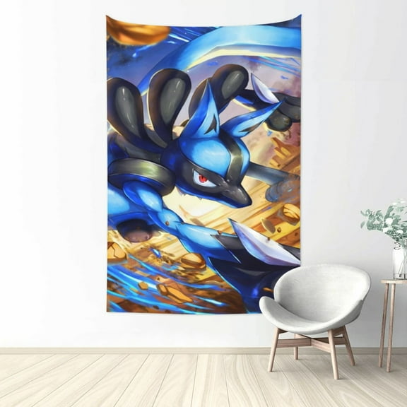 Lucario Tapestry Aesthetic Wall Hanging for Living Room Bedroom Art Tapestries Poster Blanket College Dorm Home Decor 60x40 Inch