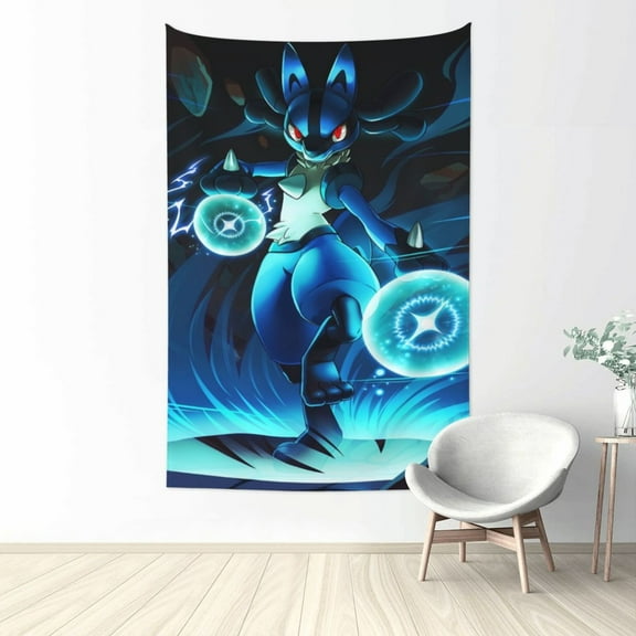 Lucario Tapestry Aesthetic Wall Hanging for Living Room Bedroom Art Tapestries Poster Blanket College Dorm Home Decor 60x40 Inch