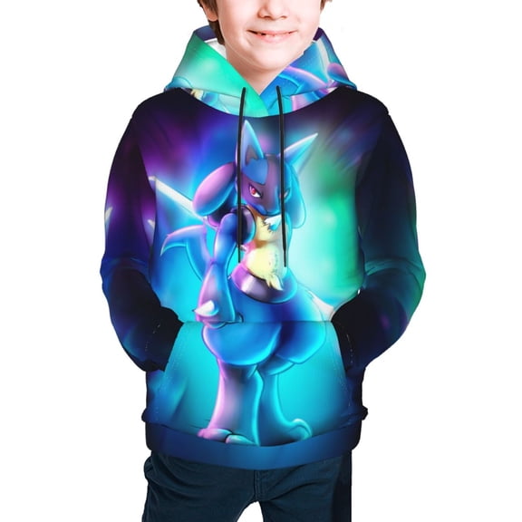 Lucario Youth Cartoon Hoodie Fashion Long Sleeve Kids Pullover Coat Casual Hoody Hooded Sweatshirts for Boys Girls