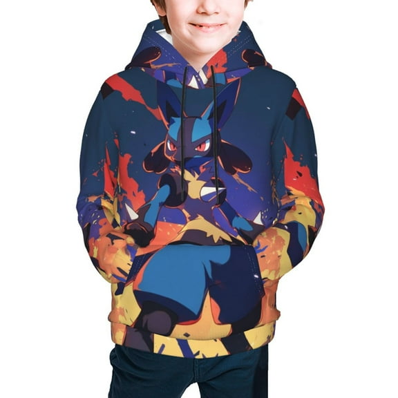Lucario Youth Cartoon Hoodie Fashion Long Sleeve Kids Pullover Coat Casual Hoody Hooded Sweatshirts for Boys Girls
