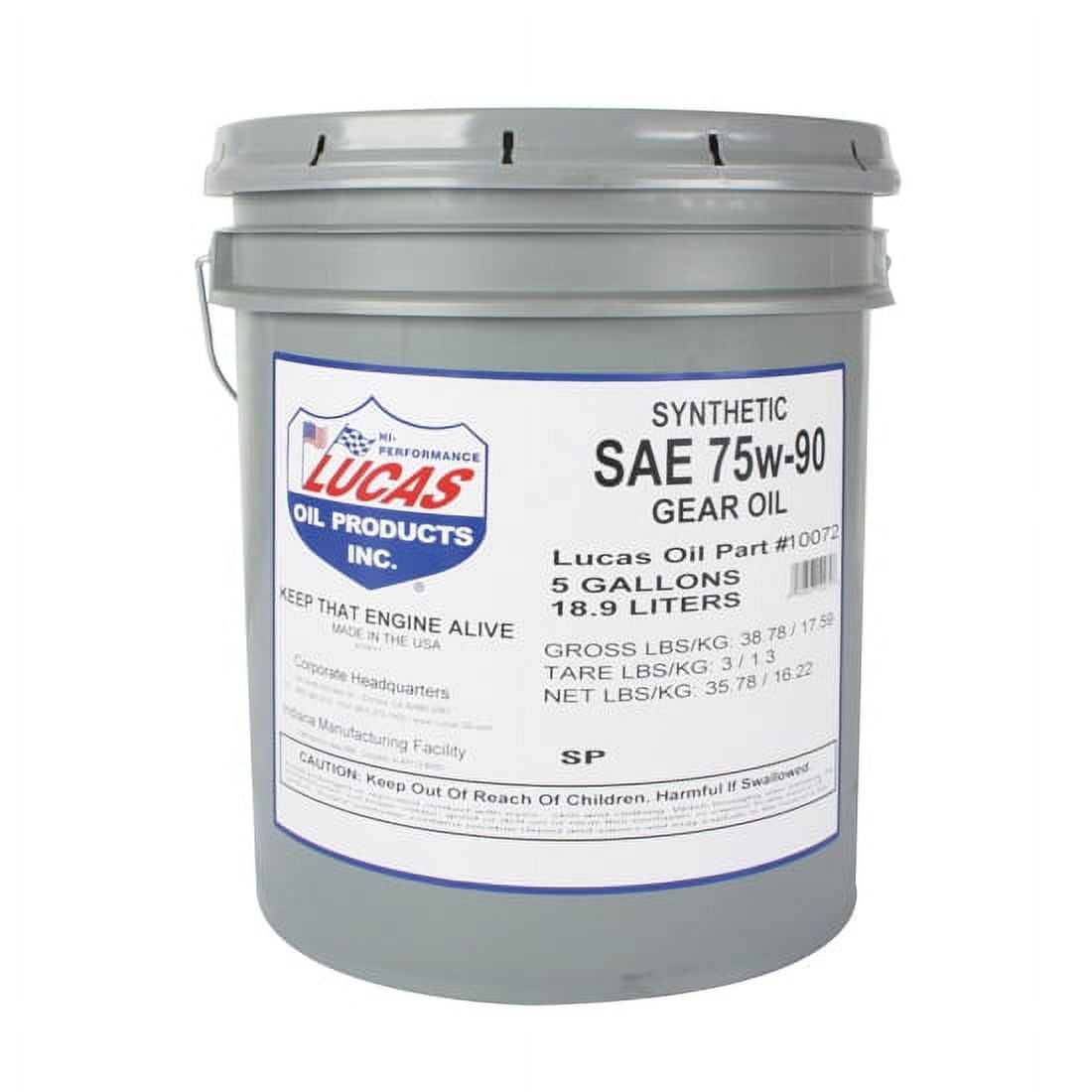 Lucas Gear Oil SAE 75W-90 Synthetic Racing Gear Oil 5 Gallon Heavy Duty ...