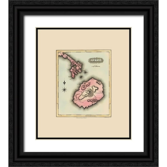 Lucas 12x13 Black Ornate Wood Framed with Double Matting Museum Art Print Titled - Caribbean Nevis - Lucas 1823