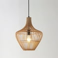 thumbnail image 1 of JONATHAN Y Lucas 13" 1-Light Farmhouse Coastal Rattan 180" Cord Plug-In or Hardwired LED Pendant, Brown, 1 of 10