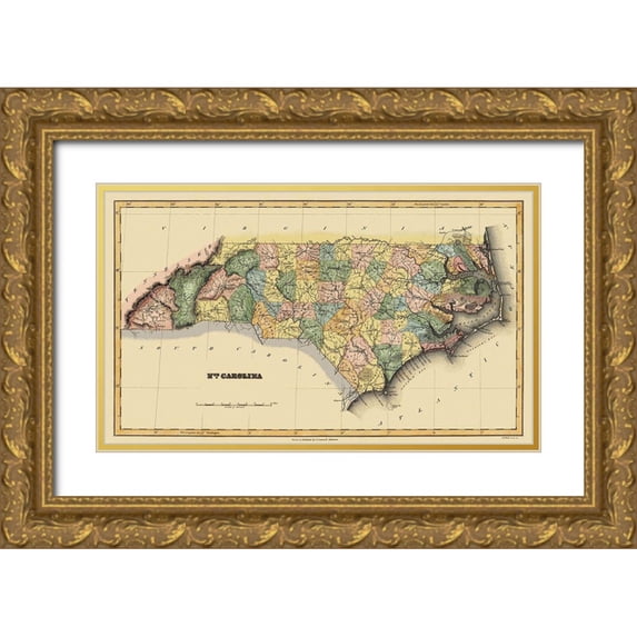 Lucas 14x10 Gold Ornate Wood Framed with Double Matting Museum Art Print Titled - North Carolina - Lucas 1823