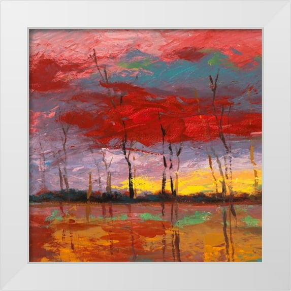 Lucas 15x15 White Modern Wood Framed Museum Art Print Titled - Tramonto sul bosco I