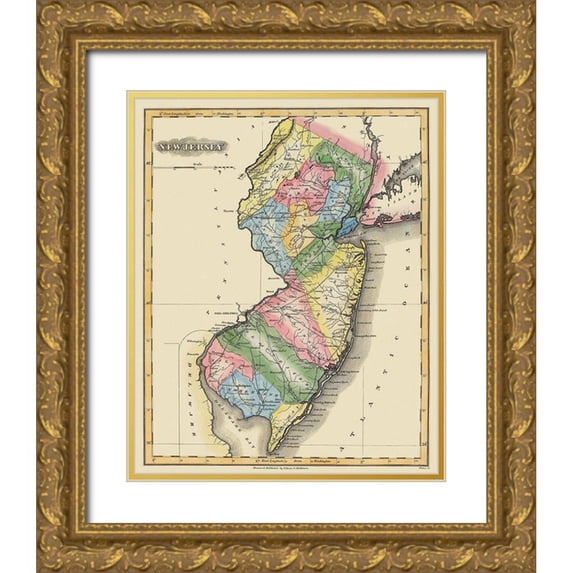 Lucas 26x31 Gold Ornate Wood Framed with Double Matting Museum Art Print Titled - New Jersey - Lucas 1823