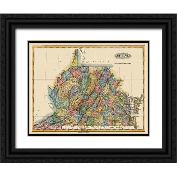 Lucas 32x25 Black Ornate Wood Framed with Double Matting Museum Art Print Titled - Virginia - Lucas 1823