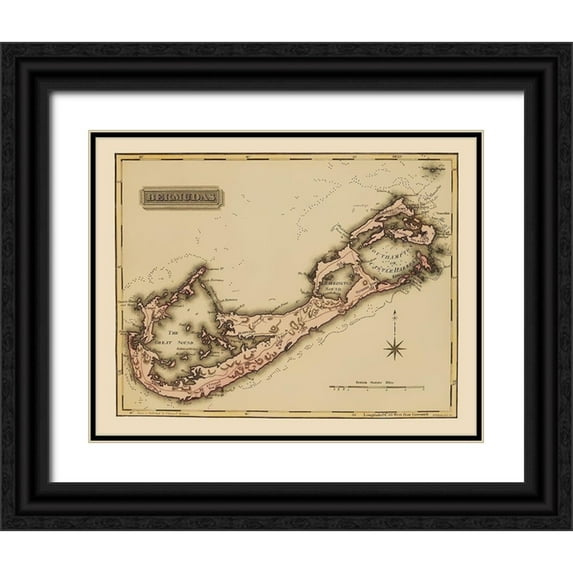 Lucas 32x26 Black Ornate Wood Framed with Double Matting Museum Art Print Titled - Bermuda - Lucas 1823