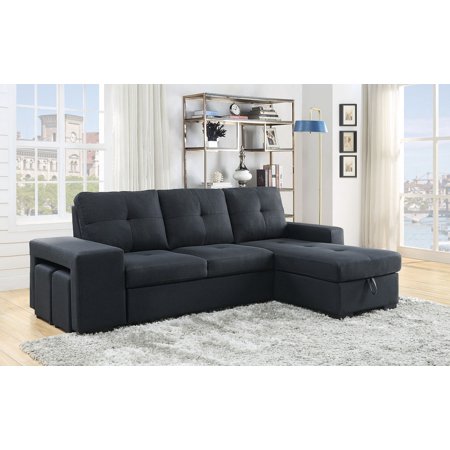 Lucas 97" Dark Gray Linen Sleeper Sectional Sofa with Reversible Storage Chaise
