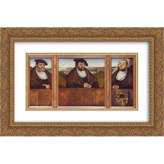 Lucas Cranach the Elder 2x Matted 24x16 Gold Ornate Framed Art Print 'Electors of Saxony Friedrich the Wise, Johann the Steadfast and Johann Friedrich the Magnanimous'