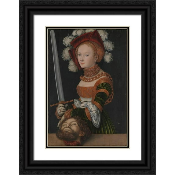 Lucas Cranach the Elder 11x14 Black Ornate Wood Framed Double Matted Museum Art Print Titled: Judith with the Head of Holofernes (ca. 1530)