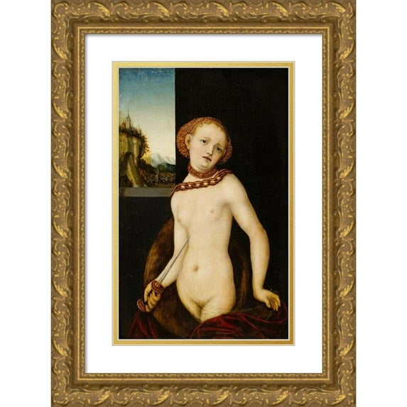 Lucas Cranach the Elder 11x14 Gold Ornate Wood Frame and Double Matted Museum Art Print Titled - Lucretia (1530)