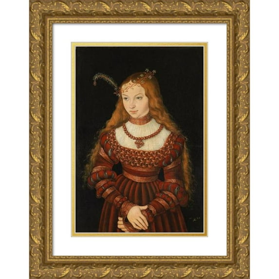 Lucas Cranach the Elder 11x14 Gold Ornate Wood Frame and Double Matted Museum Art Print Titled - Sibylle of Cleves (1526)