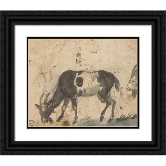 Lucas Cranach the Elder 24x20 Black Ornate Framed Double Matted Museum Art Print Titled: Study of Goats (About 1520-1530)
