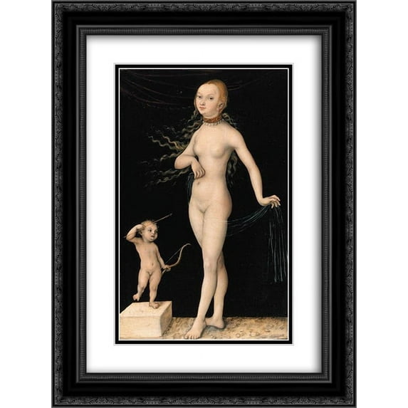 Lucas Cranach the Elder 2x Matted 18x24 Black Ornate Framed Art Print 'Venus and Cupid'