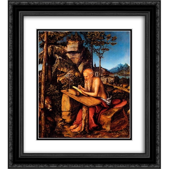 Lucas Cranach the Elder 2x Matted 20x22 Black Ornate Framed Art Print 'Saint Jerome'