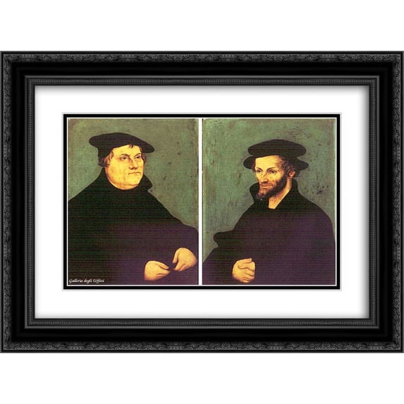 Lucas Cranach the Elder 2x Matted 24x20 Black Ornate Framed Art Print 'Portraits of Martin Luther and Philipp Melanchthon'