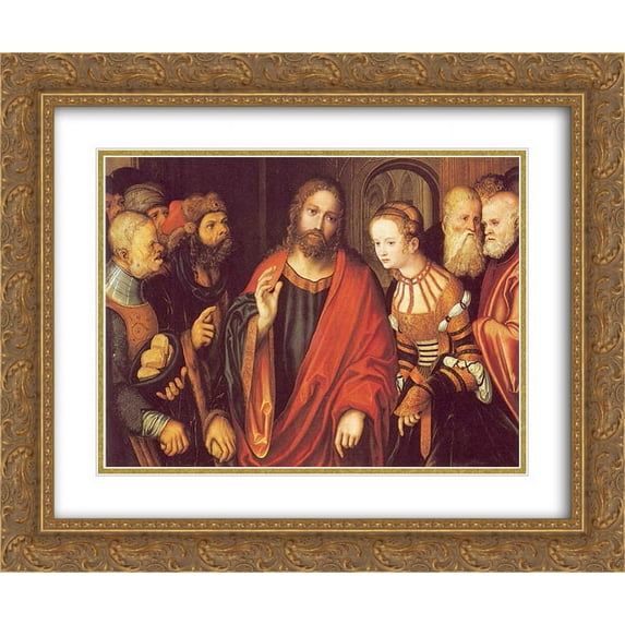 Lucas Cranach the Elder 2x Matted 24x20 Gold Ornate Framed Art Print 'Christ and the Adulteress'