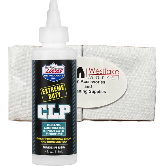 Lucas Extreme Duty CLP All-in-one Gun Cleaning Solvent with 40-50 WM Quality Cotton Patches for 9mm to .45 Caliber