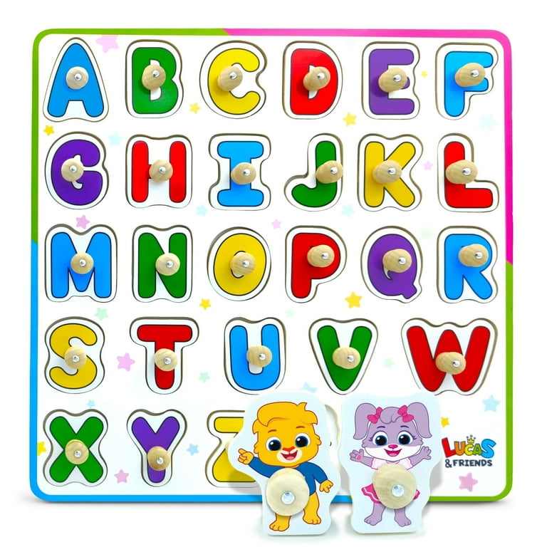 Lucas & Friends ABC Wooden Peg Puzzle, Montessori Letter Board for