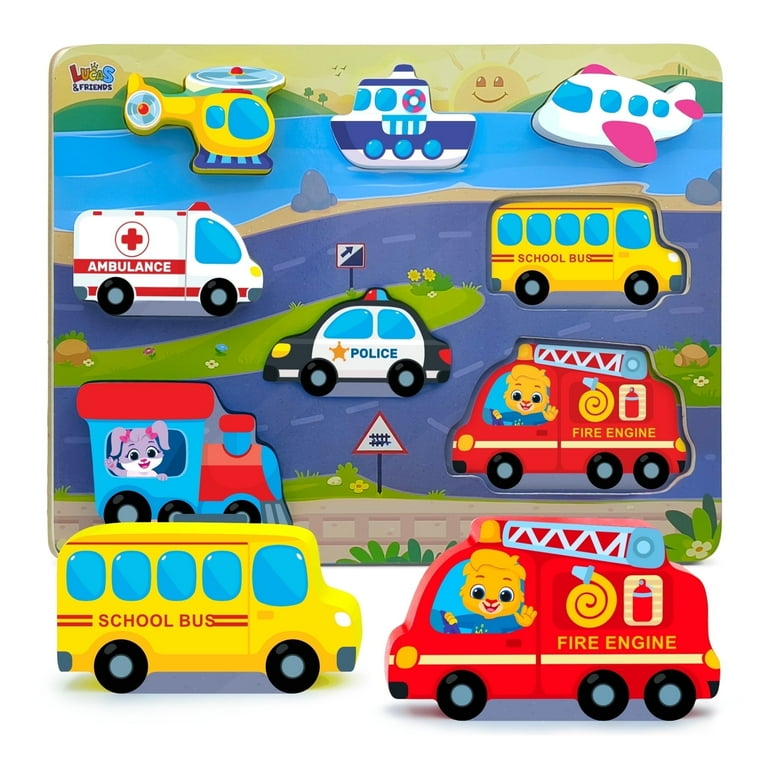 Lucas & Friends Jumbo Wooden Vehicle Puzzles Toys for Toddlers 2-4