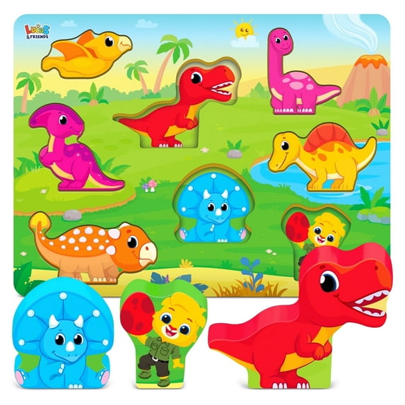 Lucas & Friends Wooden Dinosaur Toys, Toddler Toy For Boys and Girls 2, 3, 4 Year Old Kids