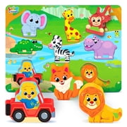 Lucas & Friends Wooden 9-Piece Wild Animals Puzzle, Animal Learning Toy, Ages 2-5