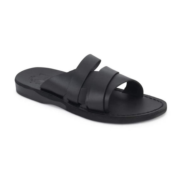Lucas - Leather Open Toe Slide Sandal | Black