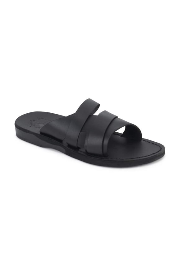 Lucas - Leather Open Toe Slide Sandal | Black