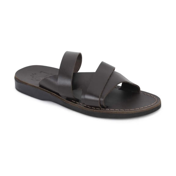 Lucas - Leather Open Toe Slide Sandal | Brown