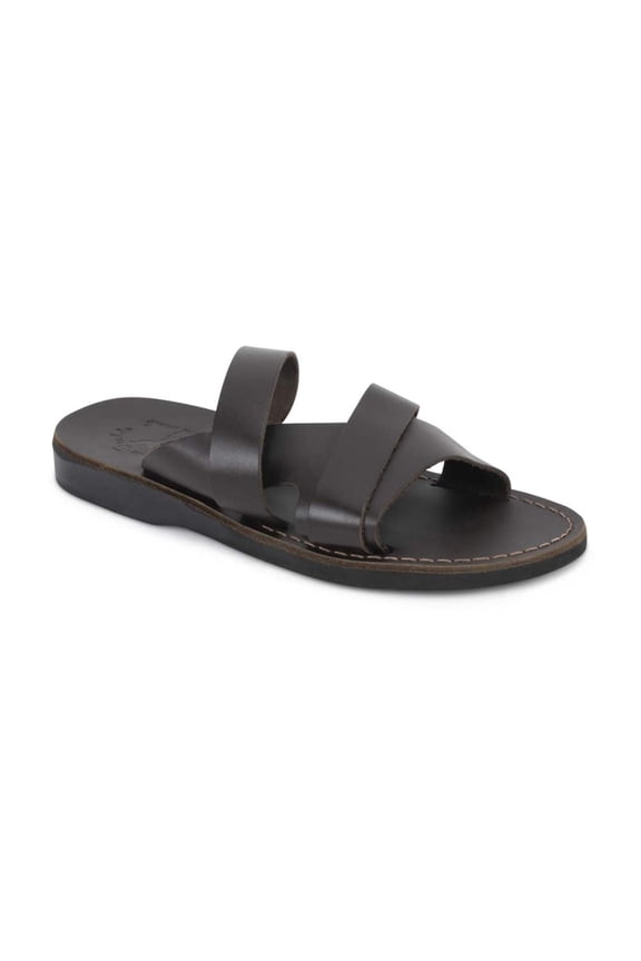 Lucas - Leather Open Toe Slide Sandal | Brown