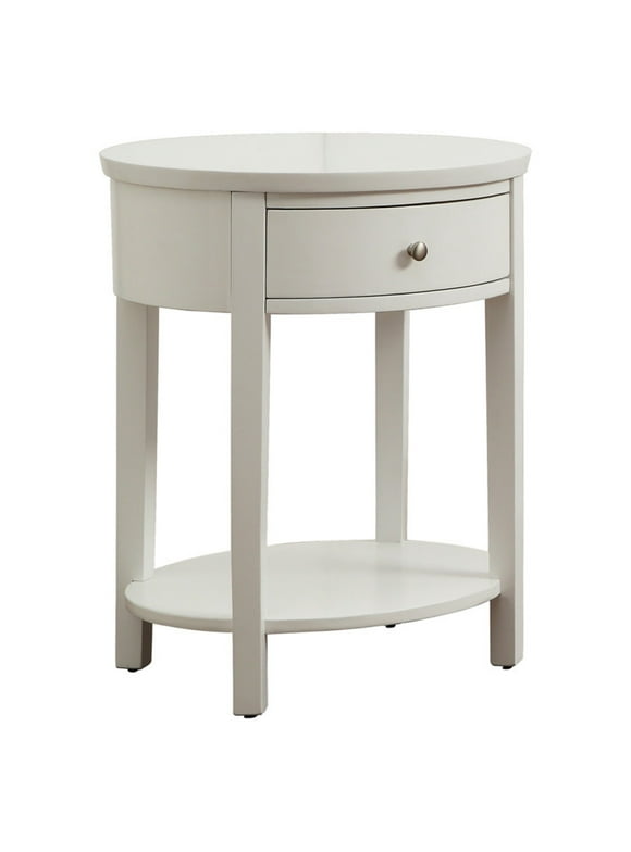 Lucas Living Room Oval Accent End Table With Lower Shelf and Single Drawer, White
