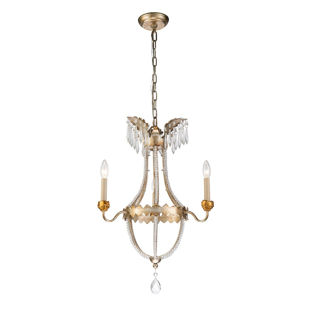 Distressed Silver and Gold Mini Crystal 3-Light Chandelier
