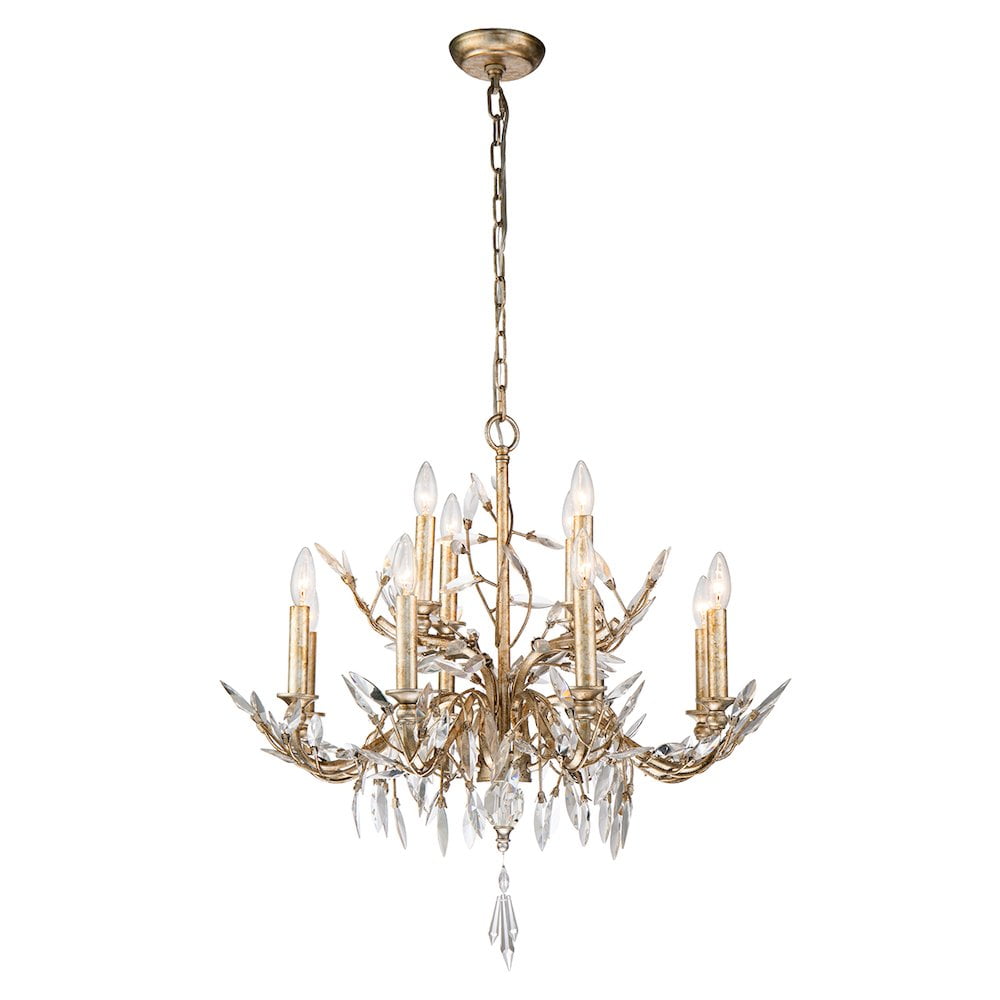 Elegant 12-Light Crystal Chandelier with Antique Silver Glaze