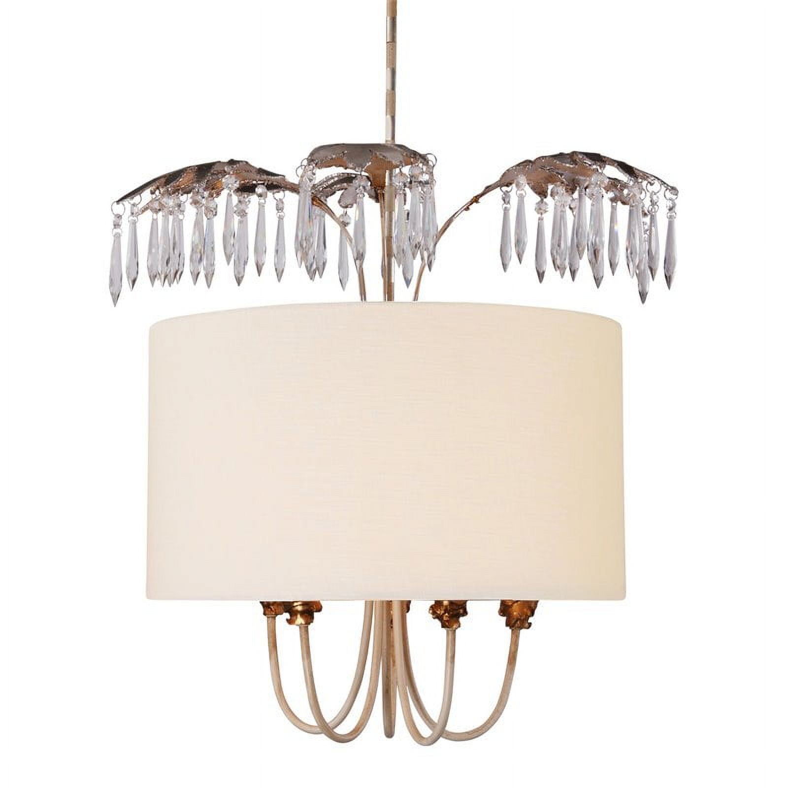 Antoinette Cream Linen and Glass 5-Light Drum Pendant with Distressed Gold and Silver Accents