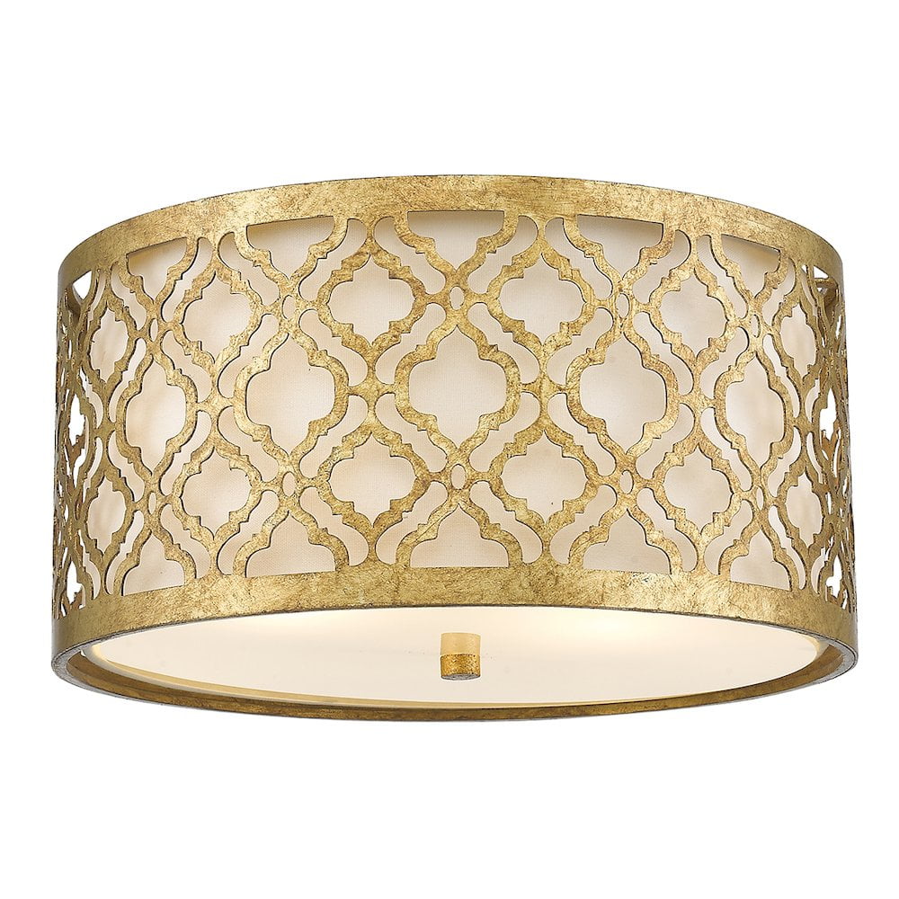 Distressed Gold 16" Drum Flush Mount with Fabric Shade