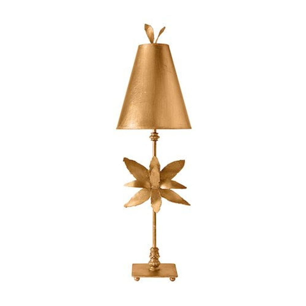 Tall Gold Leaf Steel Table Lamp with Floral Design